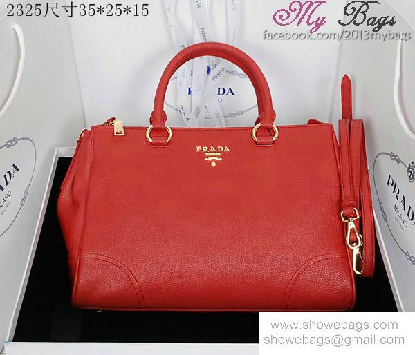 2014 Prada grainy leather tote bag BN2325 red - Click Image to Close